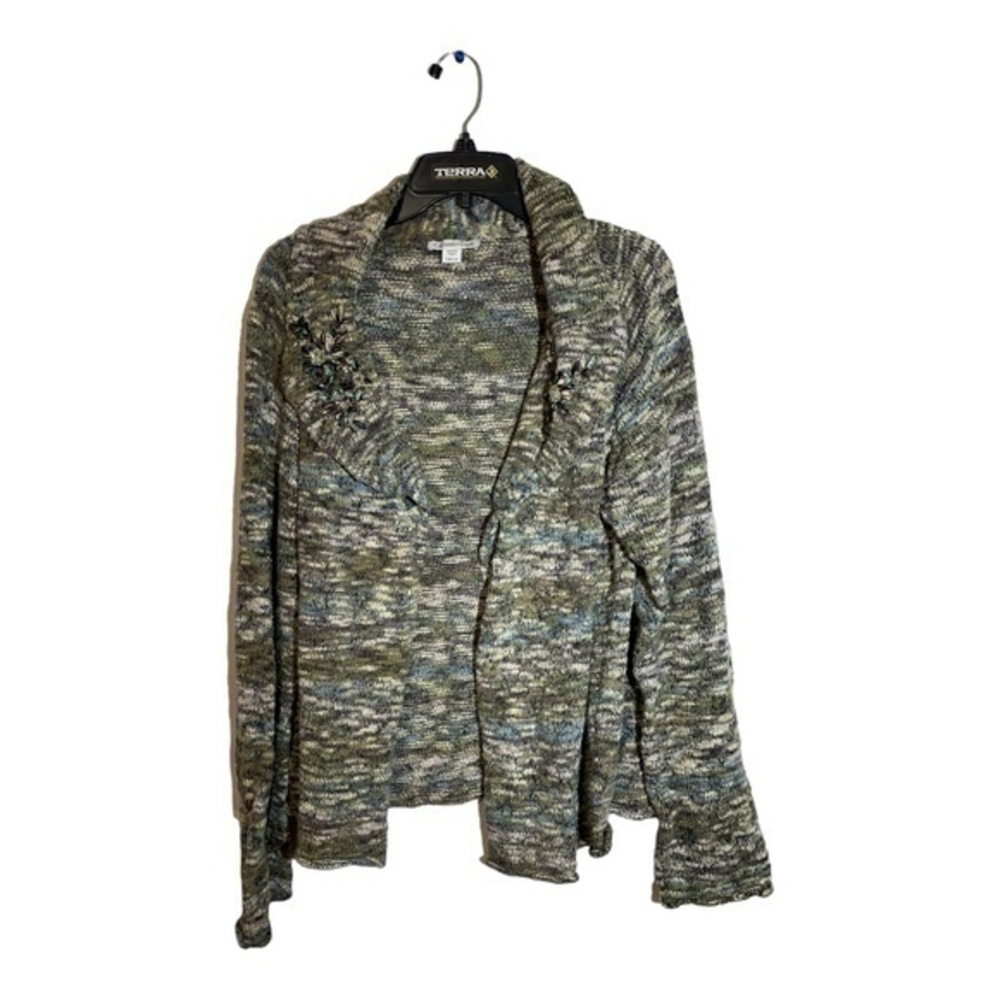 Coldwater Creek Womens Open Multicolor Cardigan Embroidered Shawl Collar Size L